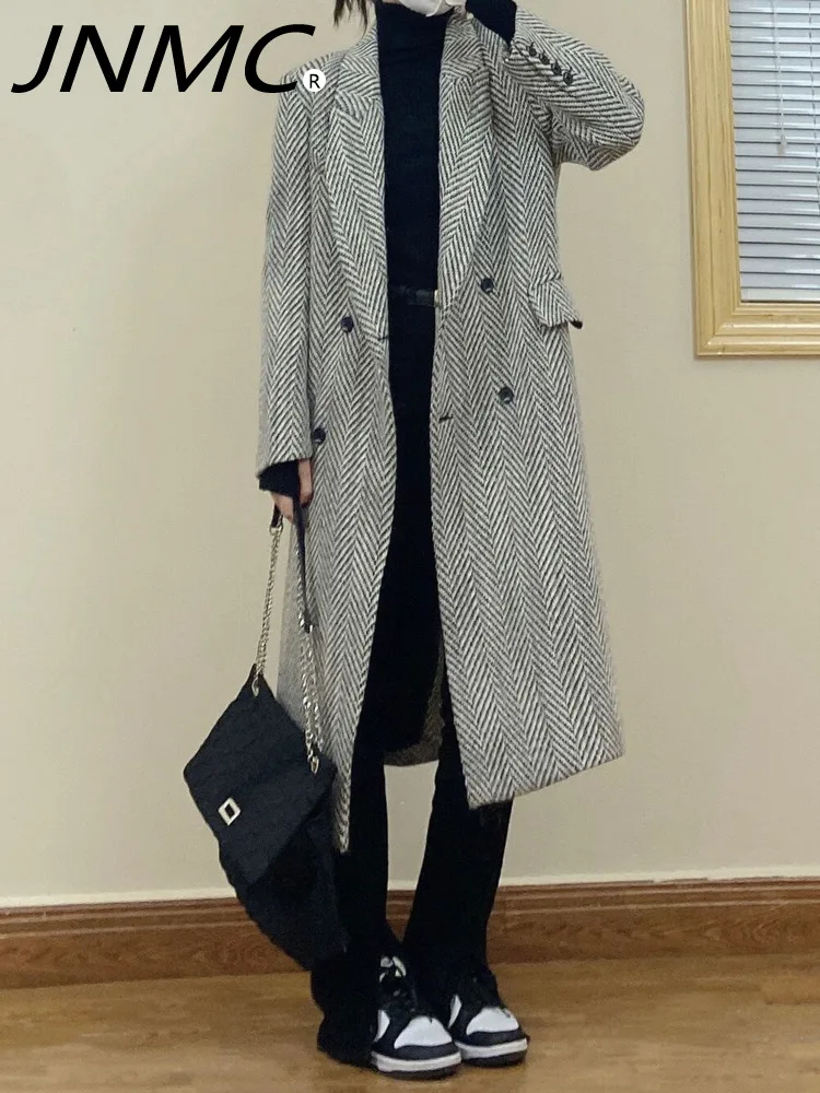 

JNMC Design Sense Casual Temperament Herringbone Pattern Thickened Long Coat For Women's 2024 Autumn Winter New Style