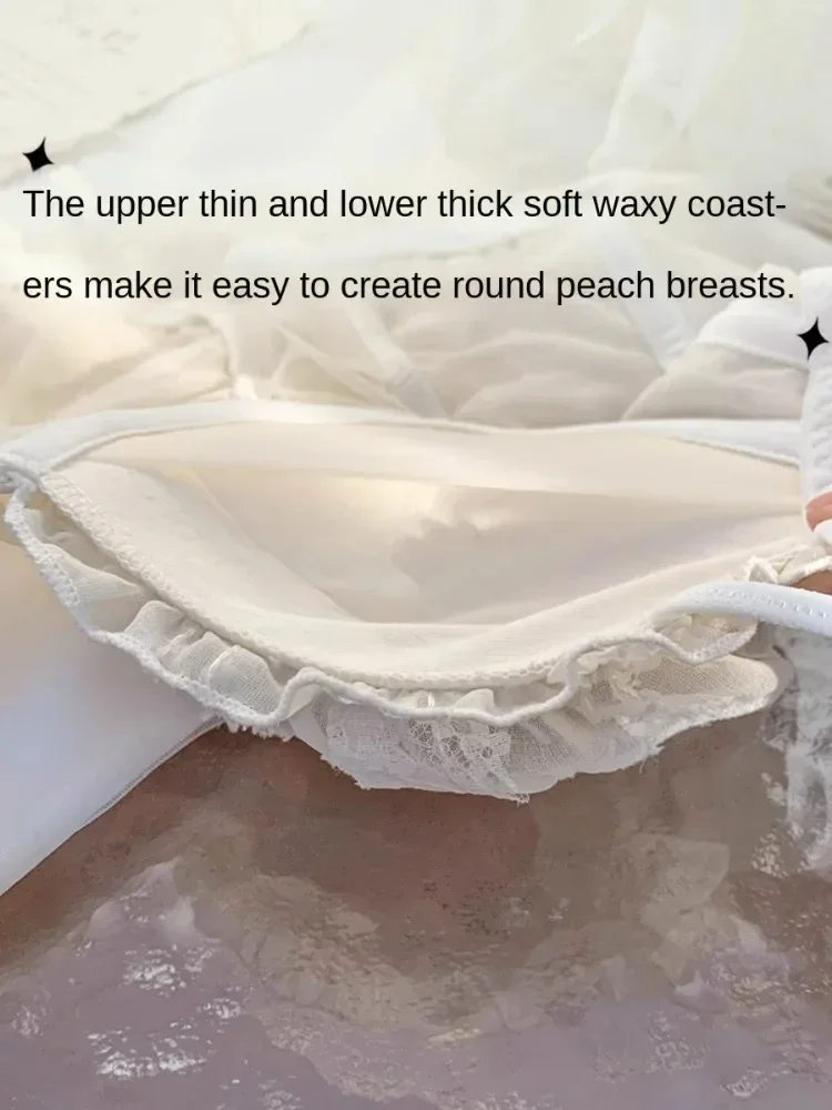 MOYISU【Seno】 Reggiseno dolce giapponese in pizzo Sexy Puro desiderio Piccolo petto Mostra grande biancheria intima push-up Cinturino incrociato femminile