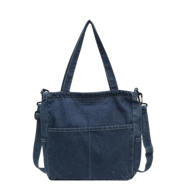 CGCBAG Casual Denim Canvas Women Tote Bag Simple Commuting Lage Capacity Shopper Shoulder Bag Female School Crossbody Bag