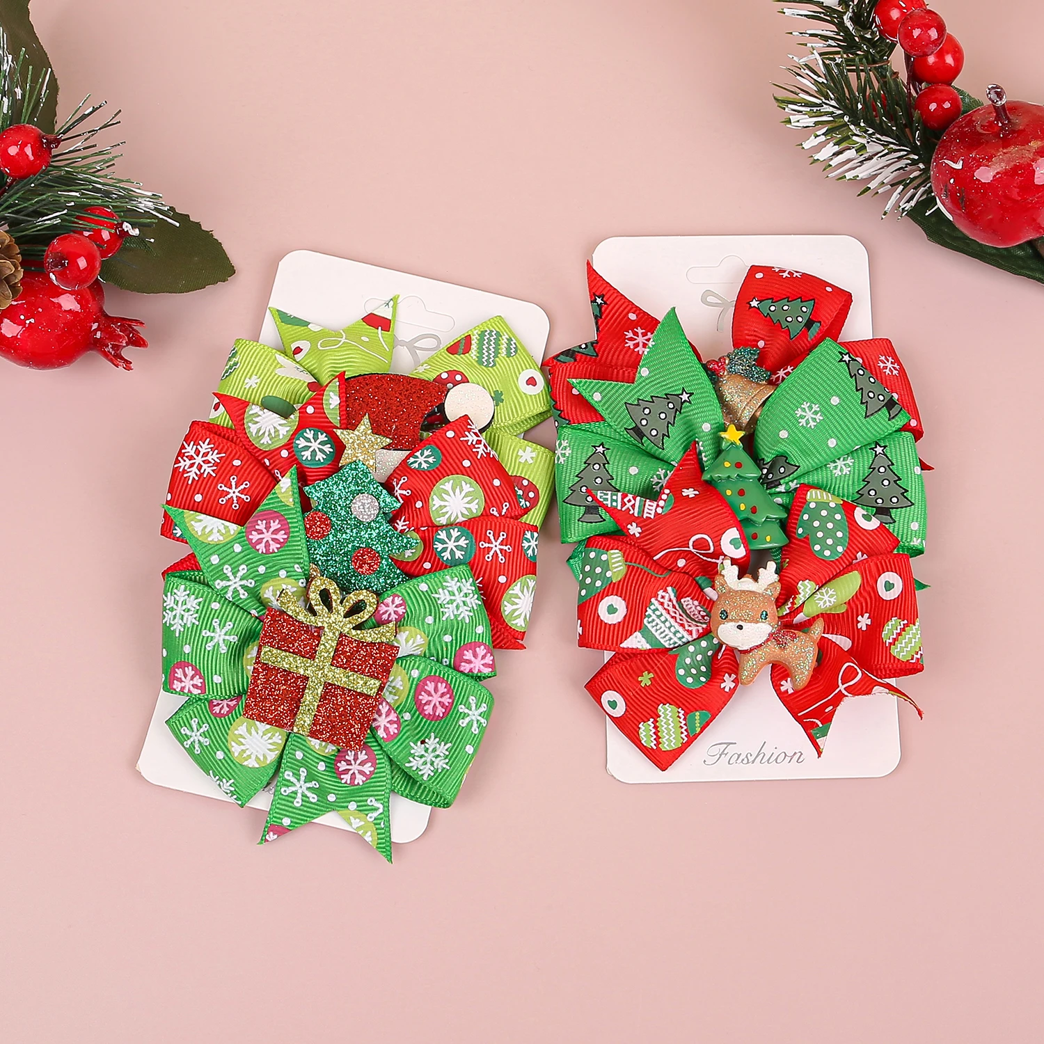 3pcs Christmas Hair Bows for Girls Hair Clip Elk Santa Claus Hairpins Barrettes Children Kids Christmas Party Hair Accessories