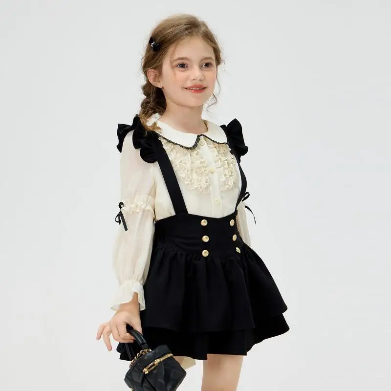 New Baby Girls Fall Boutique Teenage Fashion  Sets Blouse  +   Suspend Dress    Princess Cute  Suits  4-10T