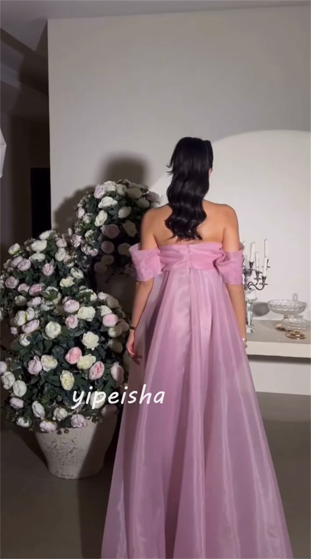 Customized   Sexy Casual  Organza Sequined Evening A-line Off-the-shoulder Bespoke Occasion Gown Long Dresses