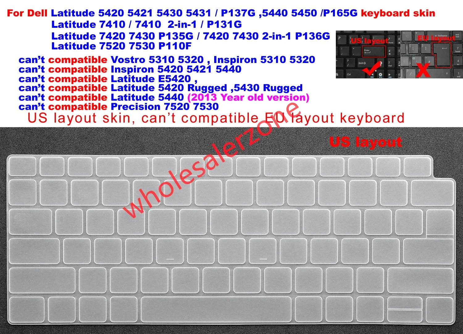 US Keyboard Skin for Dell Latitude 9420 9430,Latitude 9510 9520 9510 2-in-1,9520 2-in-1 series laptop