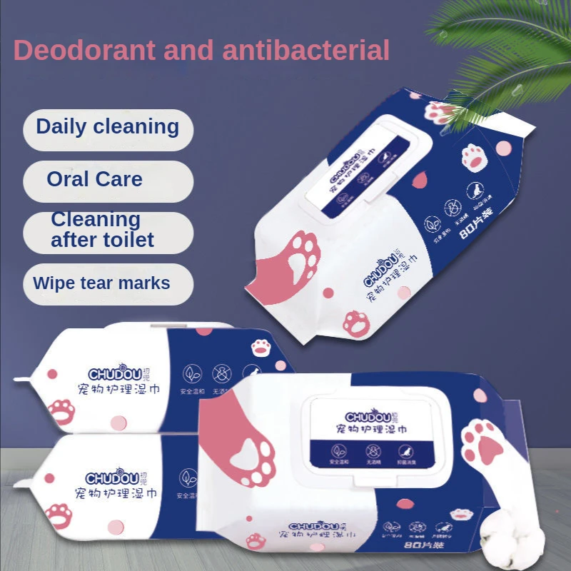 Pet Wet Wipes Dogs Cats, Teeth Cleaning Teeth Cleaning Soft Paper Tear Ass Eye Tears Finger Health Care Hygiene Paws Poop, 80Pcs