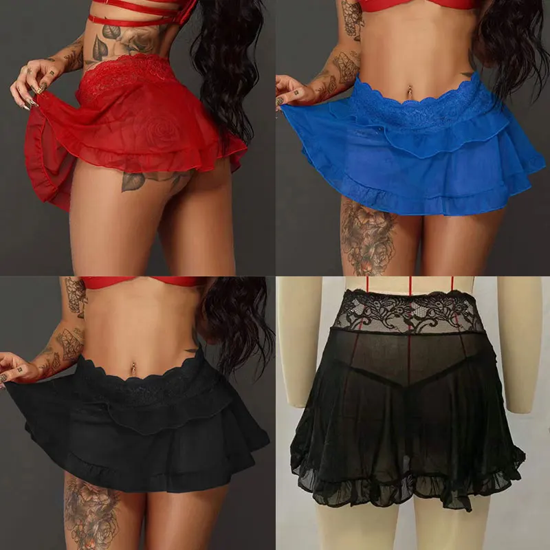 Ultra Mini Sexy Skirt for Women Lace Ruffle Skirt Casual Above Knee Black Miniskirt Summer Dance Short Skirts Party Club Wear