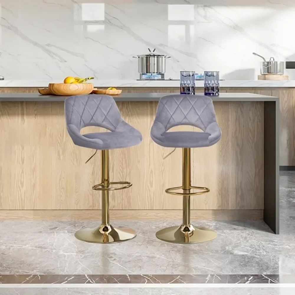 Bar chair Modern Adjustable Velvet Upholstered Bar Stool Chairs with Hollow Back Counter Height Swivel Kitchen Island Stools