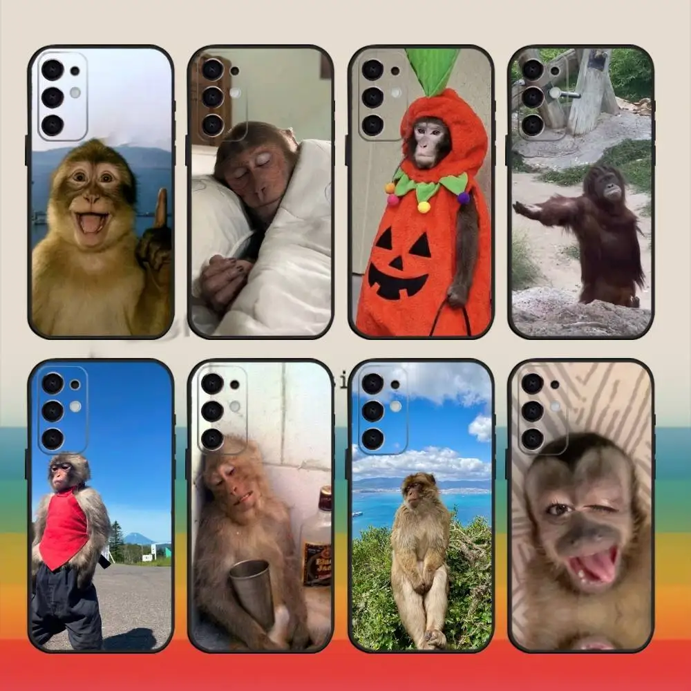 Funda de teléfono con mono divertido y bonito para Samsung S25,S24,S21,S22,S23,S30,Ultra,S20,Plus,Fe,Note,10,9,5G, funda negra