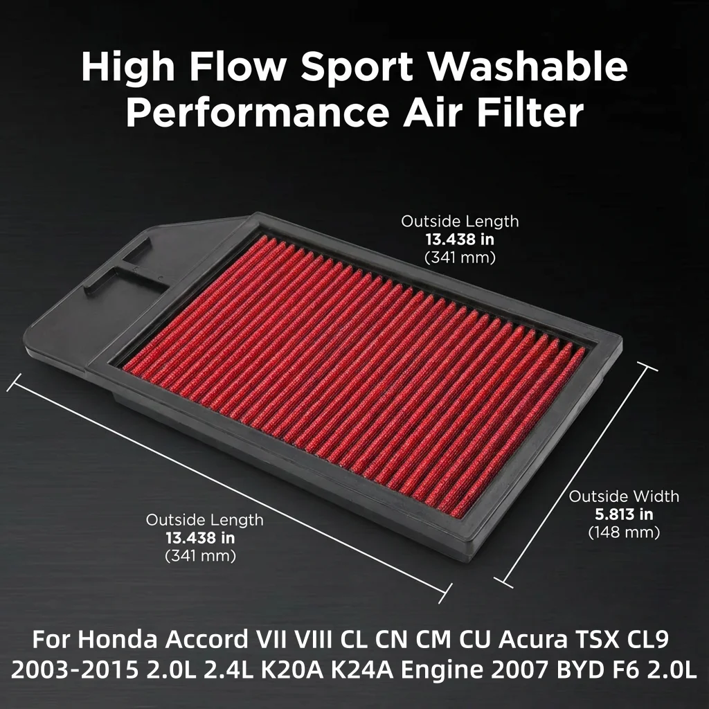 

For Honda Accord VII VIII CL CN CM CU Acura TSX CL9 2003-2015 2.0L 2.4L K20A K24A Engine 2007 BYD F6 2.0L High Flow Air Filter
