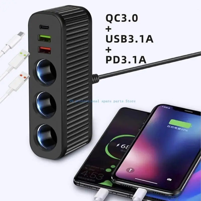 محول طاقة السيارة عالي الكفاءة 41XA مع 3 منافذ حل طاقة الطريق العائلي للاستخدام متعدد الاستخدامات في المركبات المختلفة