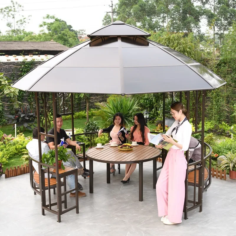 For Outdoor Gazebo Courtyard Awning Canopy Circular Mobile Wrought Iron Sun Room Garden Terrace Pavilion Assembly
