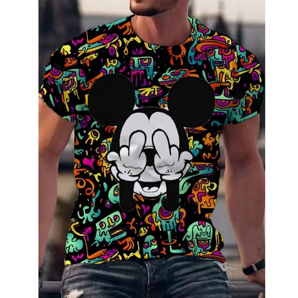 Vintage T-shirt Disney Mickey Mouse Print Clothing O-neck Men Tops Oversized Short Sleeve Tee Summer Loose Male Streetwear Mens