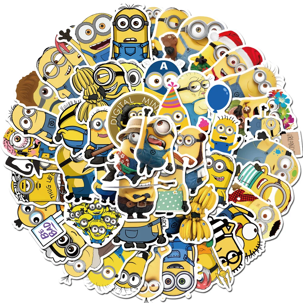 50 fogli animazione creatività i Minions Sticker graffiti per bambini decorati giocattoli Yellow Minions Boy Cute Cartoon Sticker