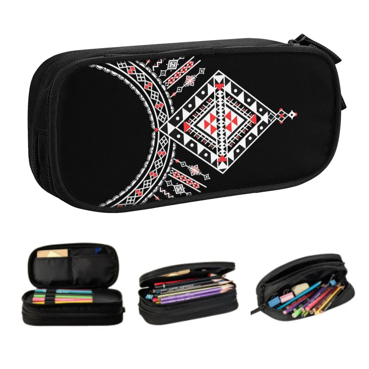 Korean Custom Kabyle Pottery Pencil Cases for Boys Gilrs Africa Amazigh Ethnic Style Large Capacity Pen Bag Box Stationery