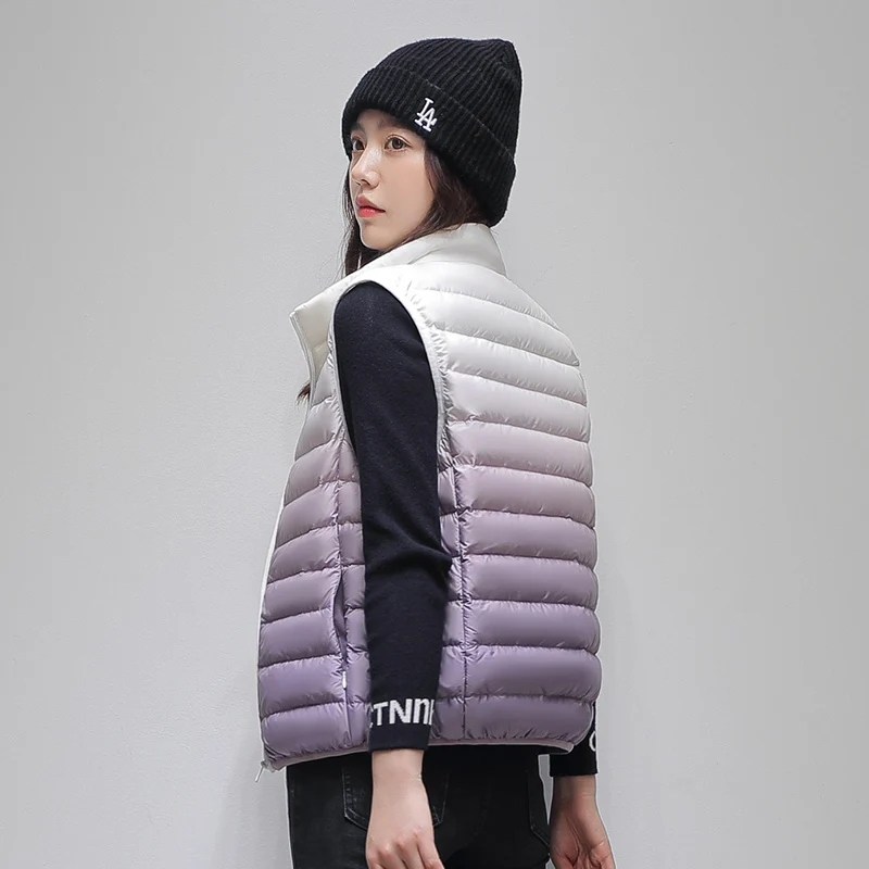 New Gradual Color Female Stand Collar Short Style Versatile Down Jacket Korean Fashion Inside And Outside Wear Waistcoat Coat