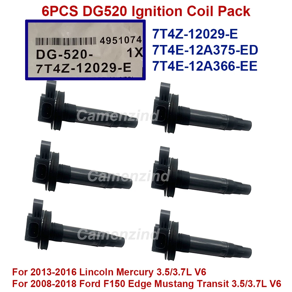 

6 шт. катушек зажигания DG520 DG-520 7T4Z-12029-E 7T4Z12029E для Lincoln Mercury F150 Edge Mustang 3.5/3.7L V6 UF553 GN10237 UF595