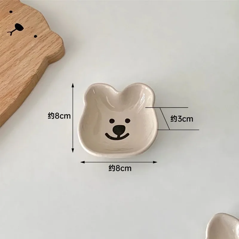 Kawaii Cartoon Ceramics Little Bear Sauce Dish Japanese Creative Household Seasoning Plate Sauce Salad Plate Table Decoration