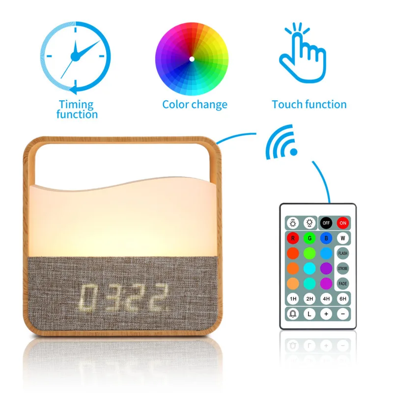 Colorable Grain Night Light Alarm Clock 109x107mm PC Lampshade Portable Remote Control Ambient Light Home Decoration Alarm Clock