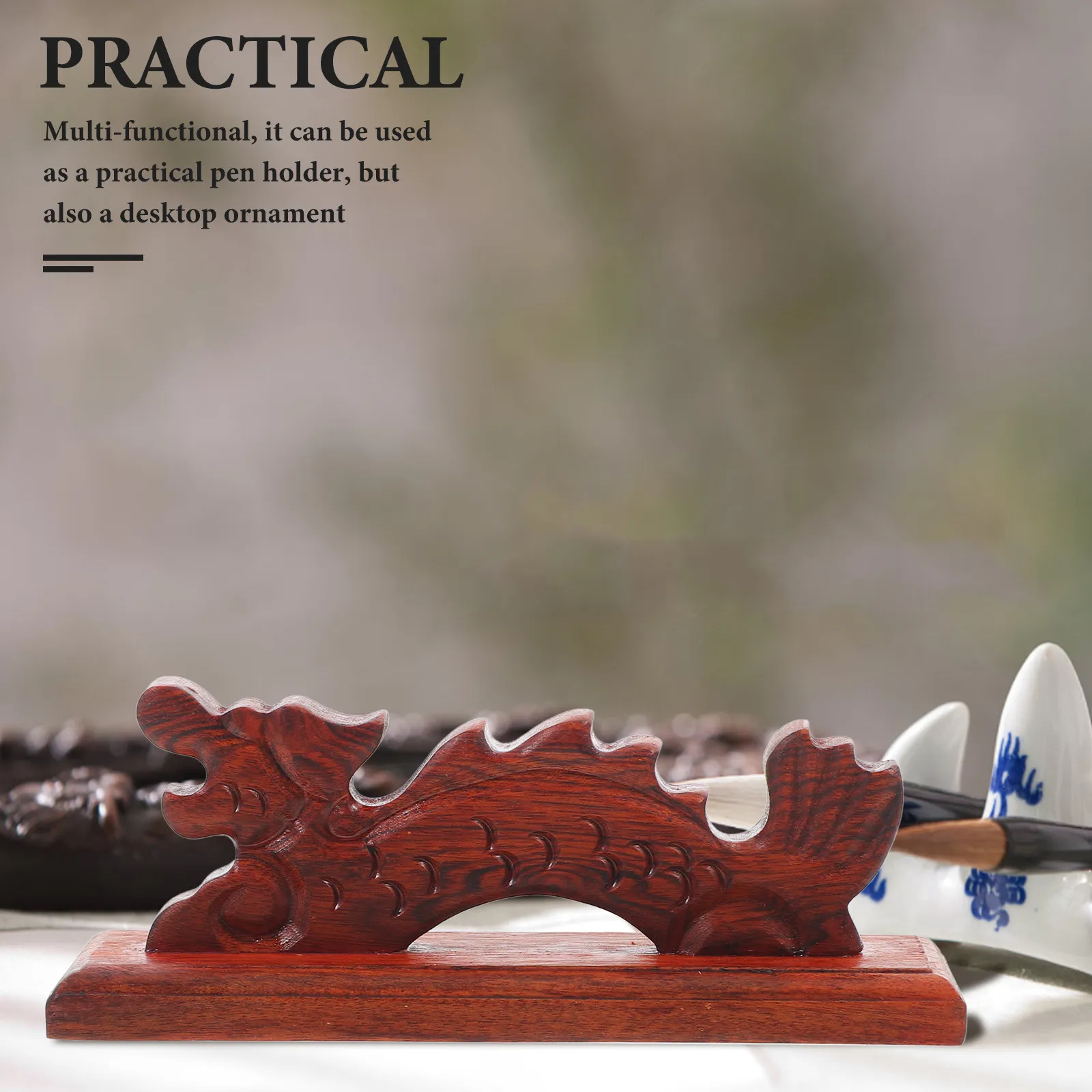 

Chinese Writing Brush Shelf Dragon Shaped Red Sandalwood Material Perfect Gift for Family Friends Co Workers Calligraphy