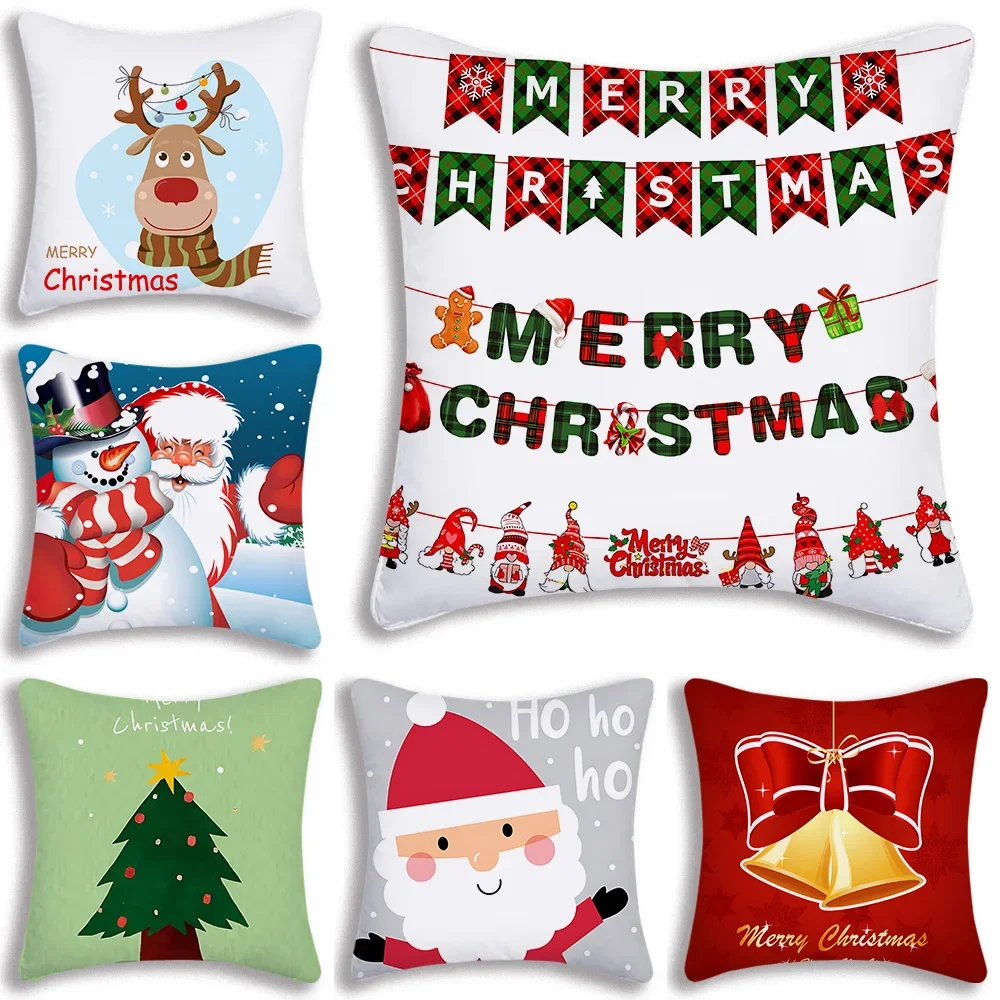 

Christmas Pillow Covers Cartoon Sofa Decorative Home Double-sided Printing Short Plush Cute Cushion Cover