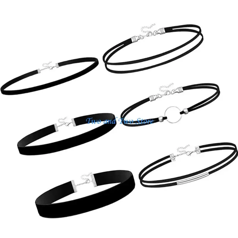 HX6F Lightweight Adjustable Black Fabric Necklaces Set Of 2 Layering Jewelry Perfect For Casual Or Formal Occasions