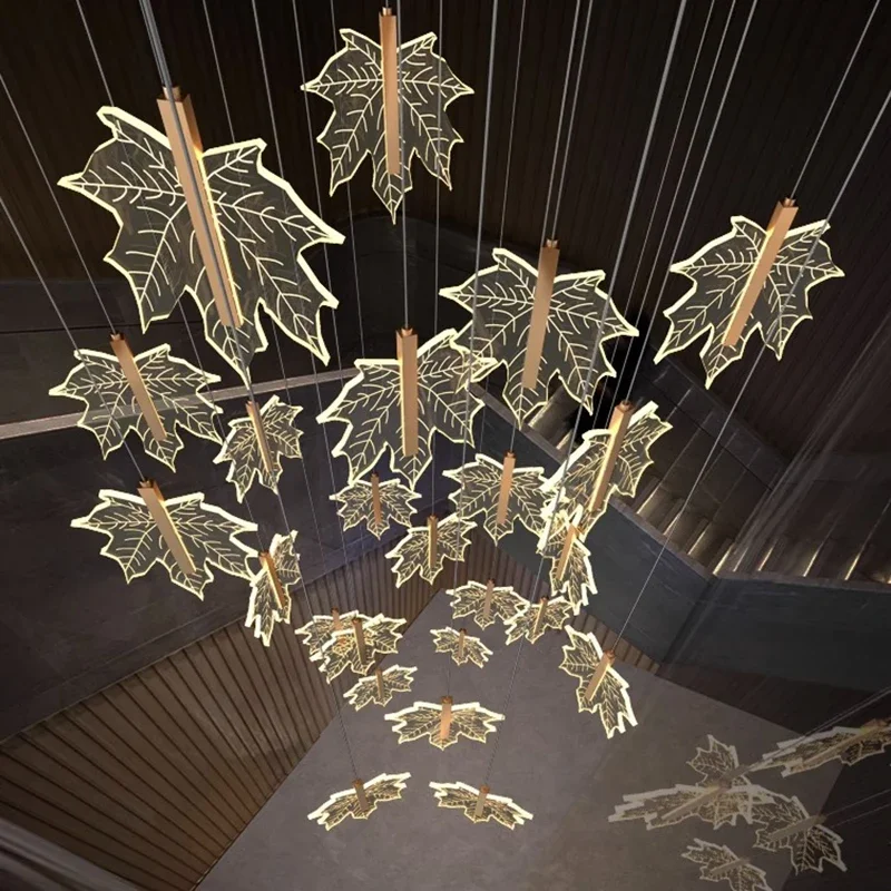 

Modern Creative Maple Leaf Pendant Light Suitable for Duplex Stairs A Living Room Chandelier Indoor Lighting Hanging Lamps