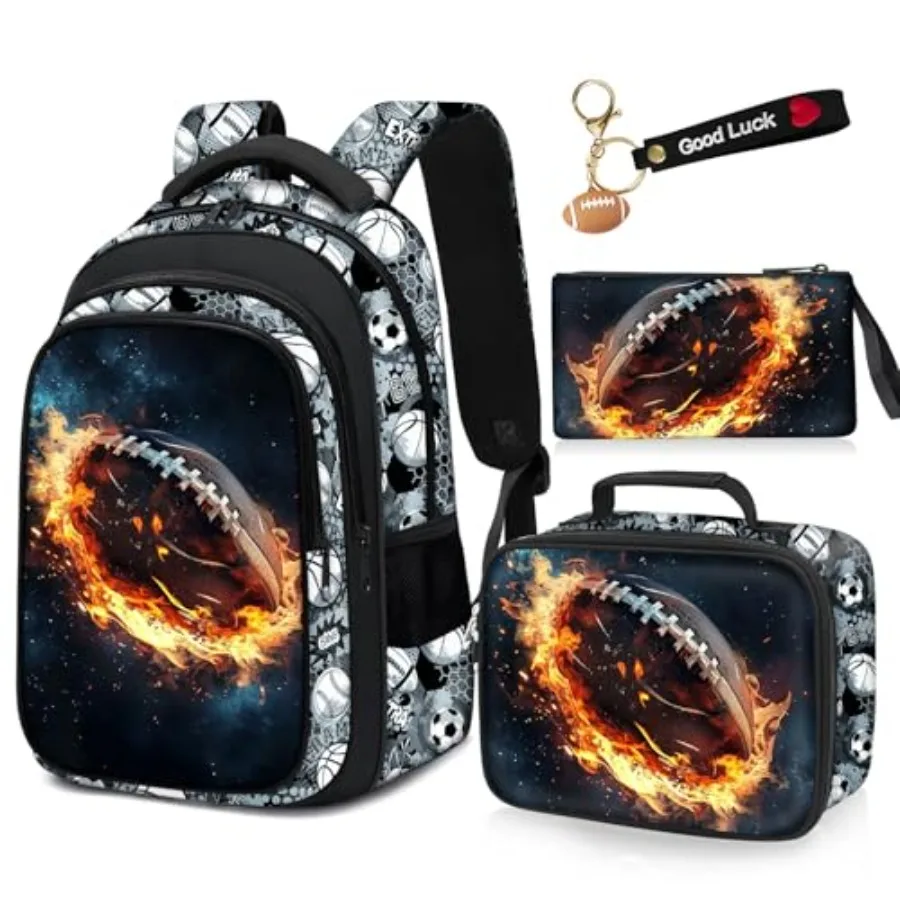 

School Backpack for Boys - 4pcs Boys Backpack with Lunch Box Set for Teens Elementary Middle School - 17″ Sport Bookbag Travel