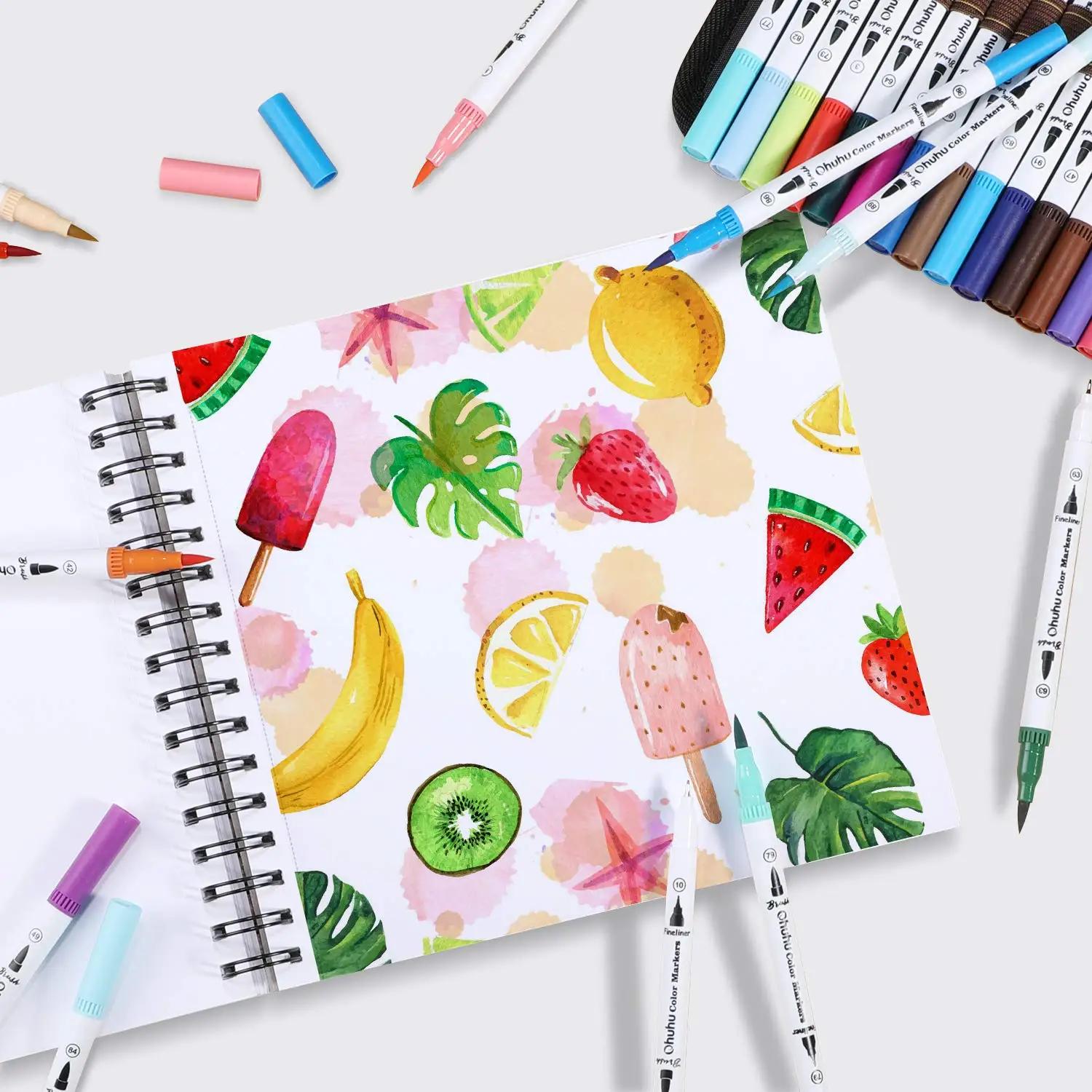 Ohuhu Spiral Bound Marker Pad for Alcohol Markers Art Sketchbook Watercolor Paper Pad Drawing Notebook for Markers School Gift