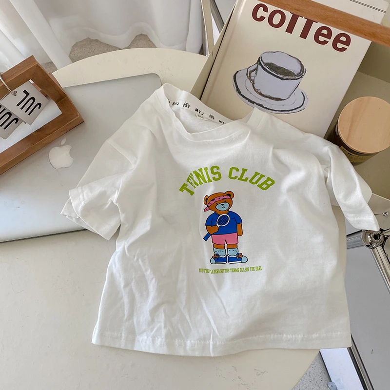 MILANCEL Children T-shirt Alphabet Print Bear Kids Short Sleeve Girls Tops Cotton Summer