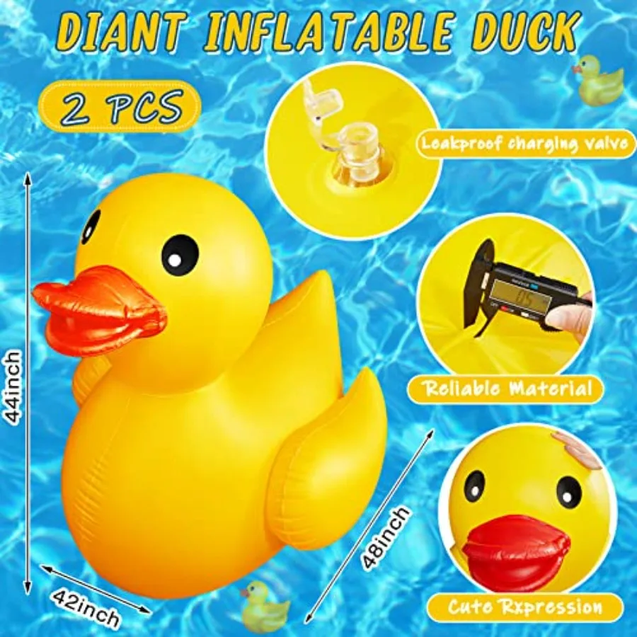 Giant inflatable duck for summer beach and swimming pool use, made of durable rubber material, yellow color, ultra-large 4 feet