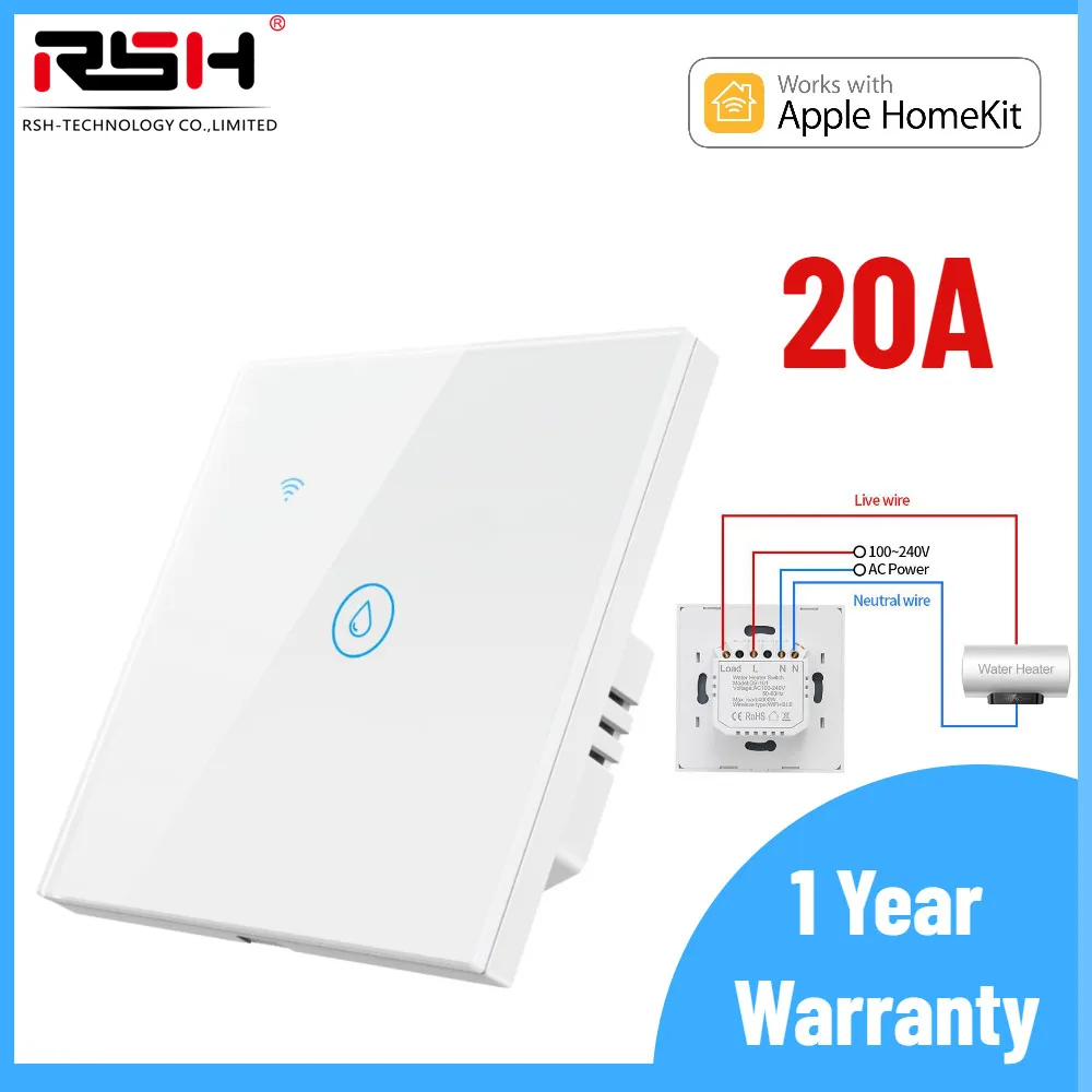 HomeKit 20A EU WiFi Boiler Switch Smart Home Automation Water Heater Mobile App For Apple Siri Voice Control Alexa Google Home