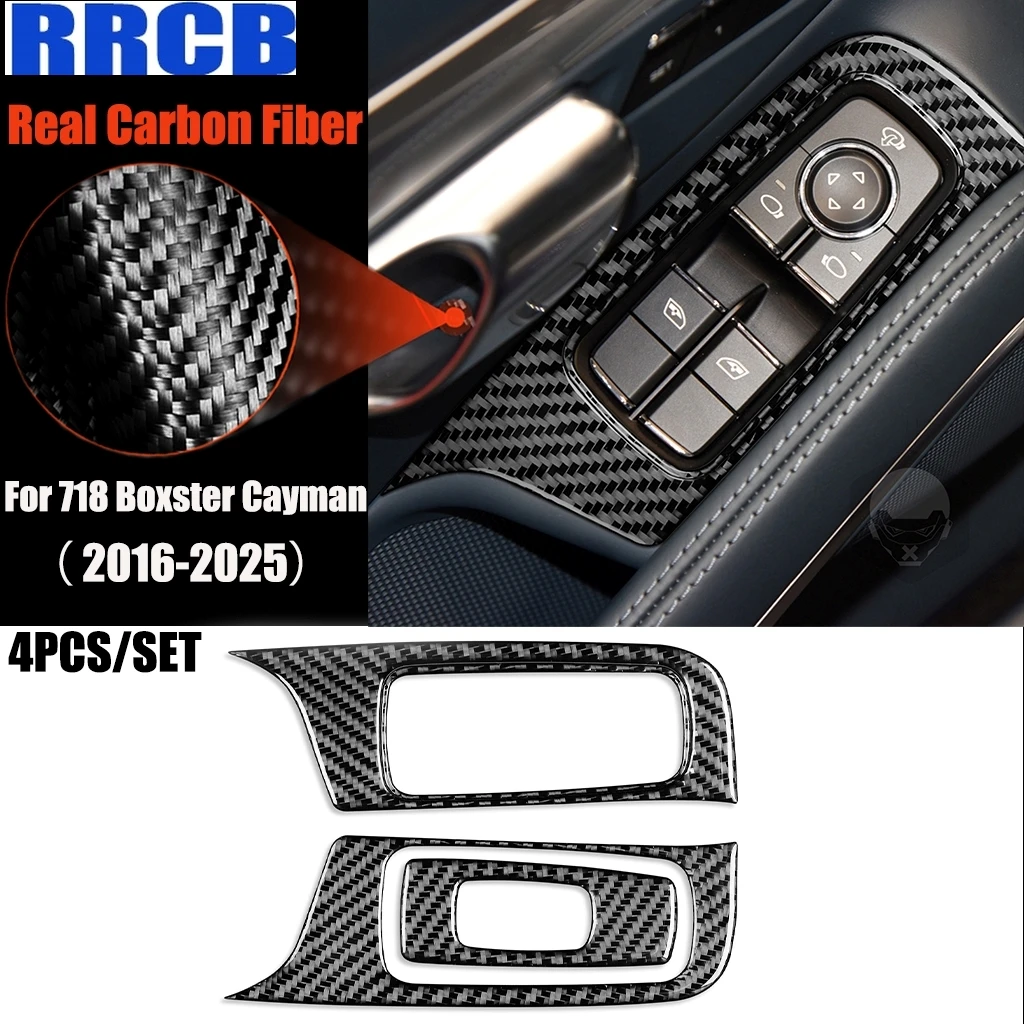 

For Porsche 718 982 Boxster Cayman 2016-2025 Carbon Fiber Car Accessories Window Lifting Modified Interior Trim Cover Sticker