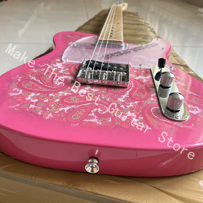 Exquisite pink printed electric guitar, 22 tone fingerboard, professional level, fast delivery.