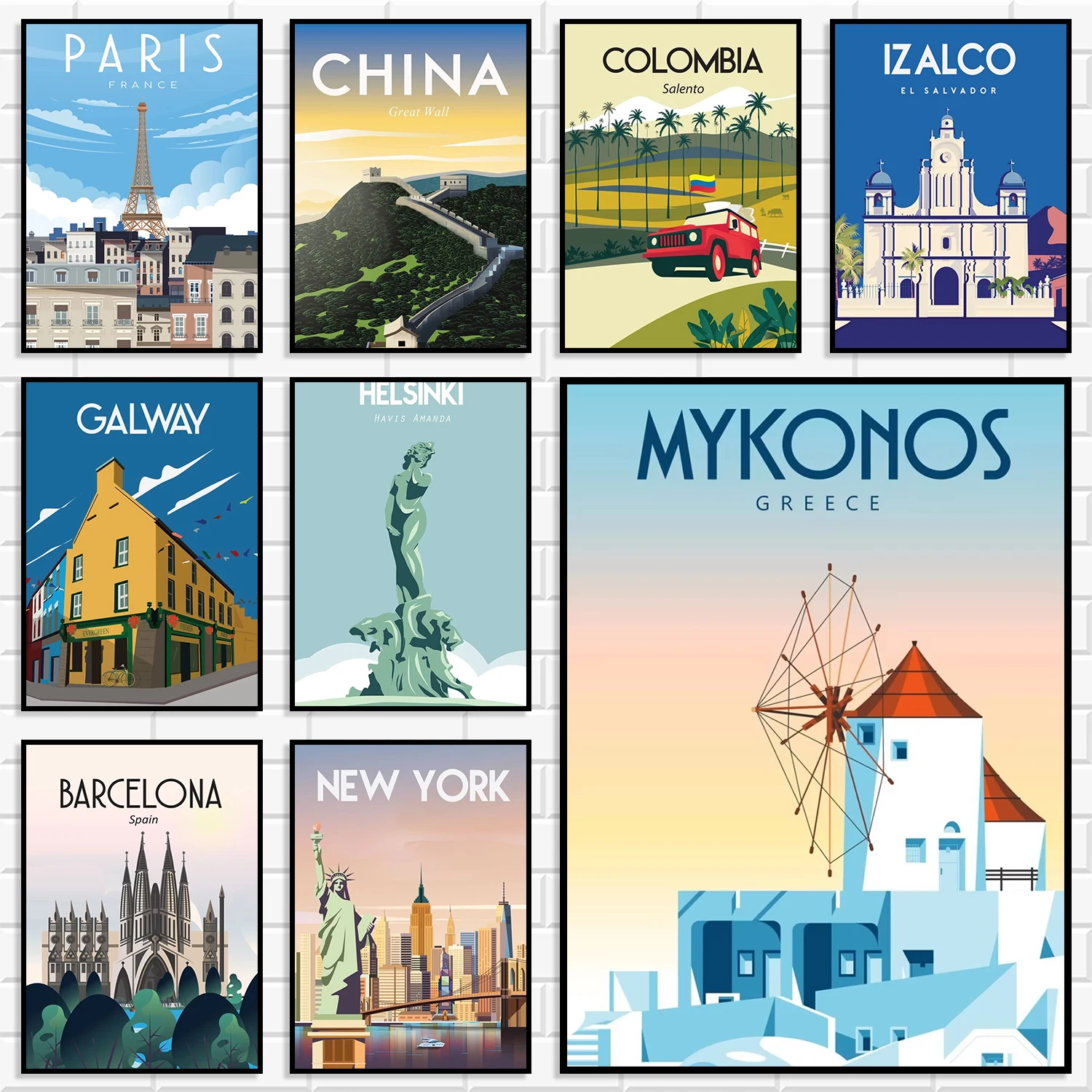 Retro World Famous Landmark Wall Art Global Multi‑Country City Travel Scenery Canvas Poster Home Living Room Bedroom Wall Decor