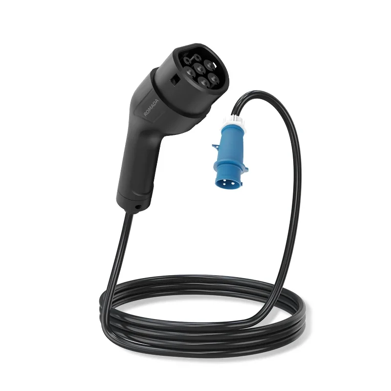 ROMADA 32A 7KW Portable EV Charger Pure Copper CEE Plug Type2 GBT20234 Type1 3M 5M 10M 15M 20M Cable Homeuse CE ROSH