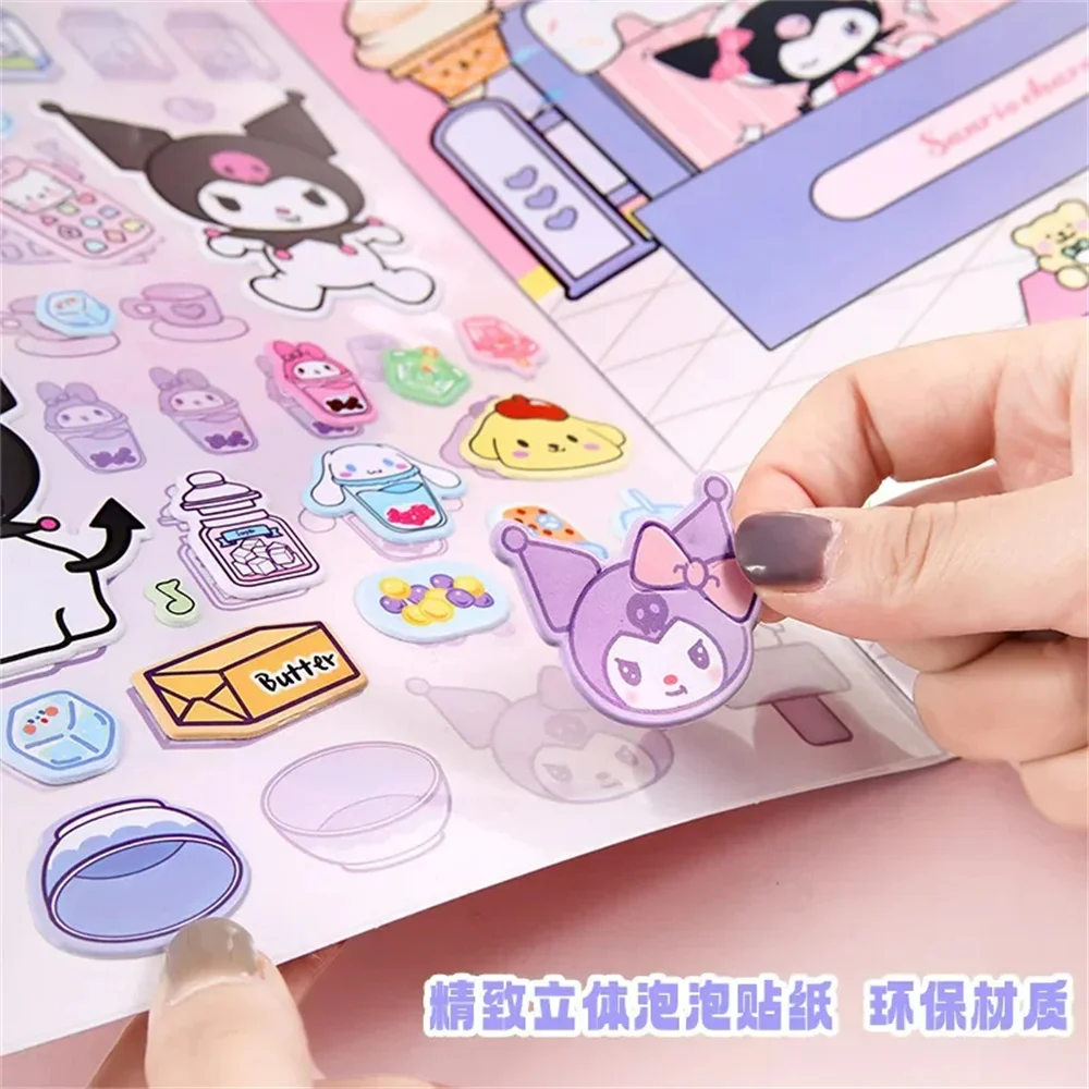 New Creative Sanrio Kuromi My Melody Bubble Sticker Book Kawaii Quiet Book 3D Bubble Scene Sticker Book Girls Handmade Gift Toys