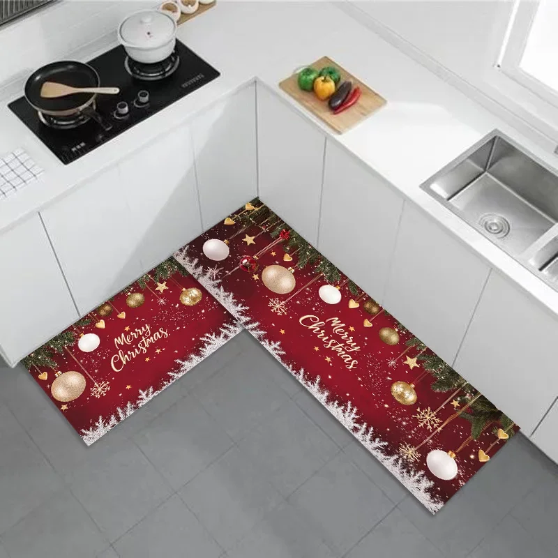 Christmas Ball Pine Needles Kitchen Mat Decor Hallway Balcony Anti-slip Floor Mat Bedroom Entrance Doormat Christmas Decorations