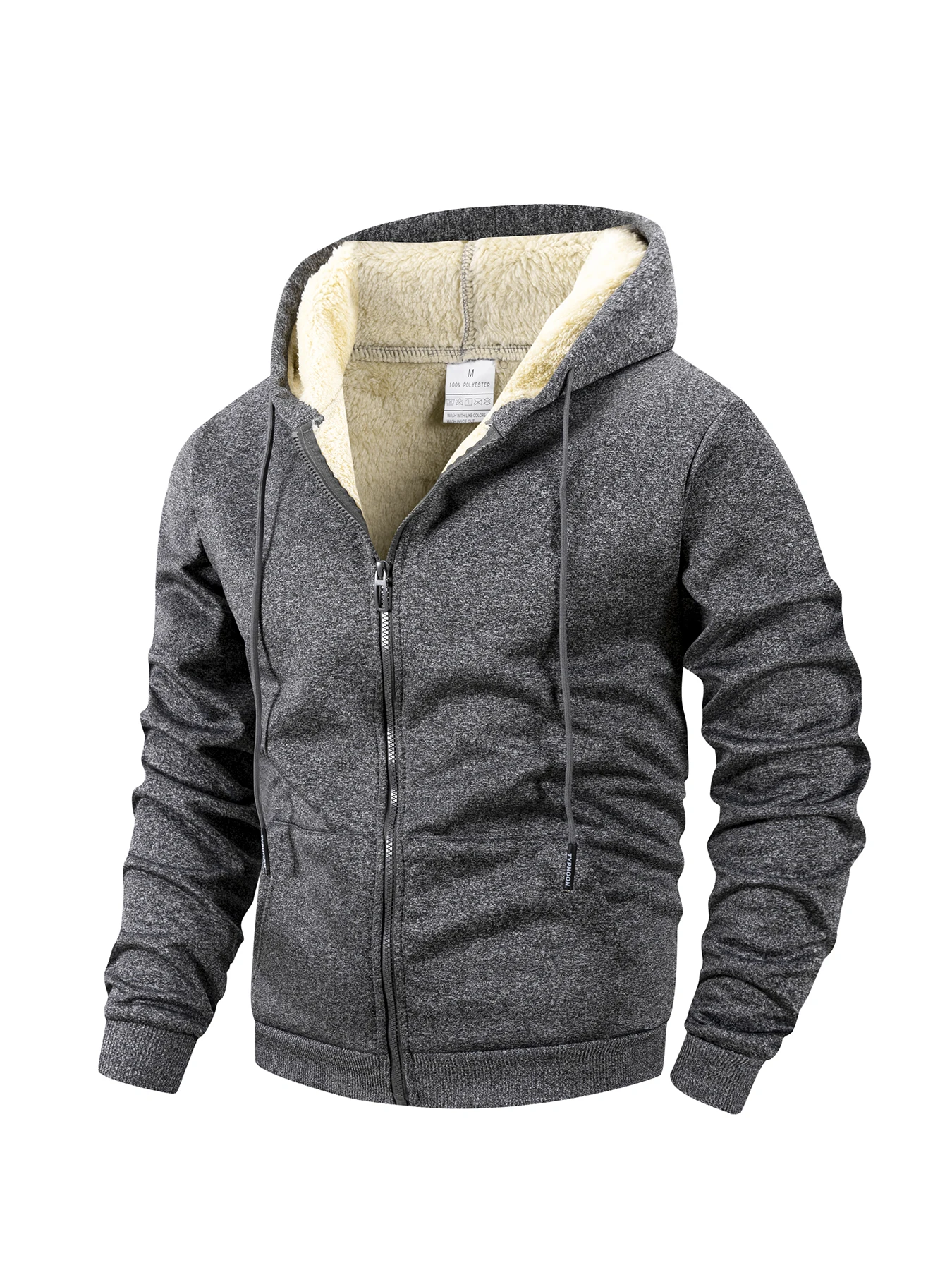 Winter Dicke Fleece Zipper Hoodies Verdicken Warme Jacken Langarm Sweatshirts Casual Sport Fleece Schwarz Mäntel Mit Kapuze Männer Mantel – Detail 3