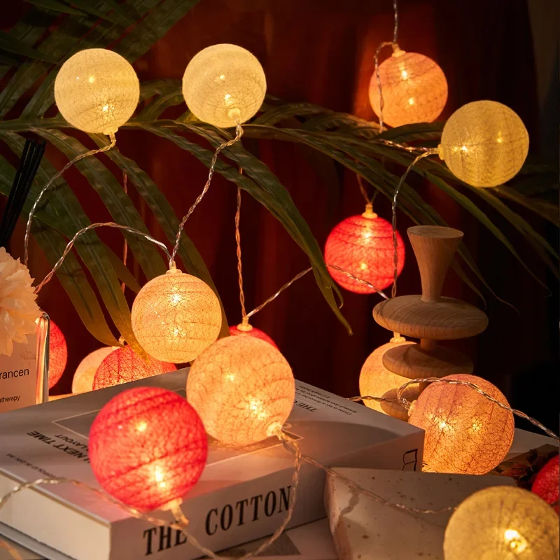 Guirxiété Lumineuse Décorative en Rotin de Coton, 10/20/40 LED, Boule Filetée, Faite à la Main, Batterie, USB, Rassemblement à Domicile, Ampoule Magique