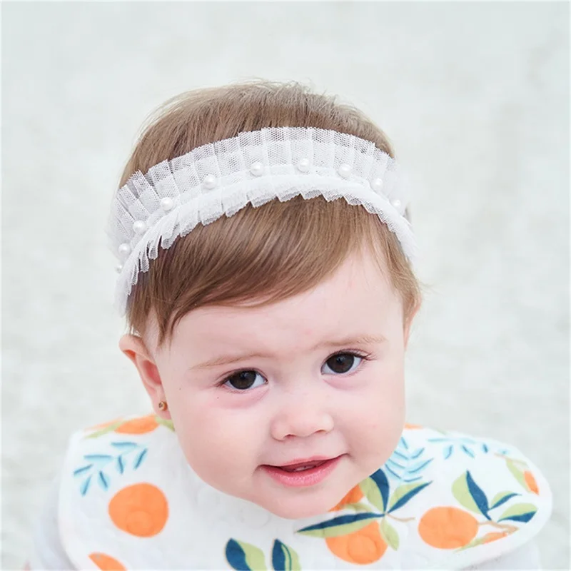 Baby Girl Headbands Soft Elastic Beaded Headbands Pearl Hair Bands for Newborn Toddlers