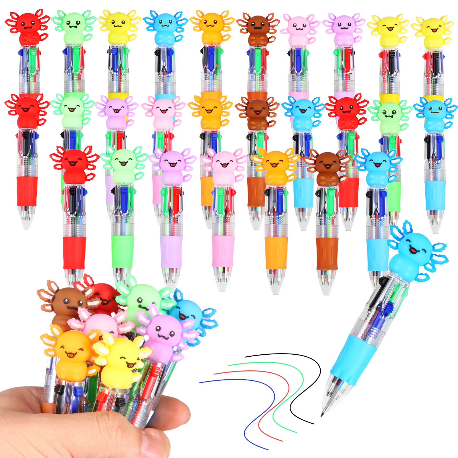 

6 Pcs 4 In 1 Multicolor Ballpoint Pen Set Cute Dolls/Balls Pen Tips Design Ballpoint Pen for Students Reward Goodies Bag Stuffer