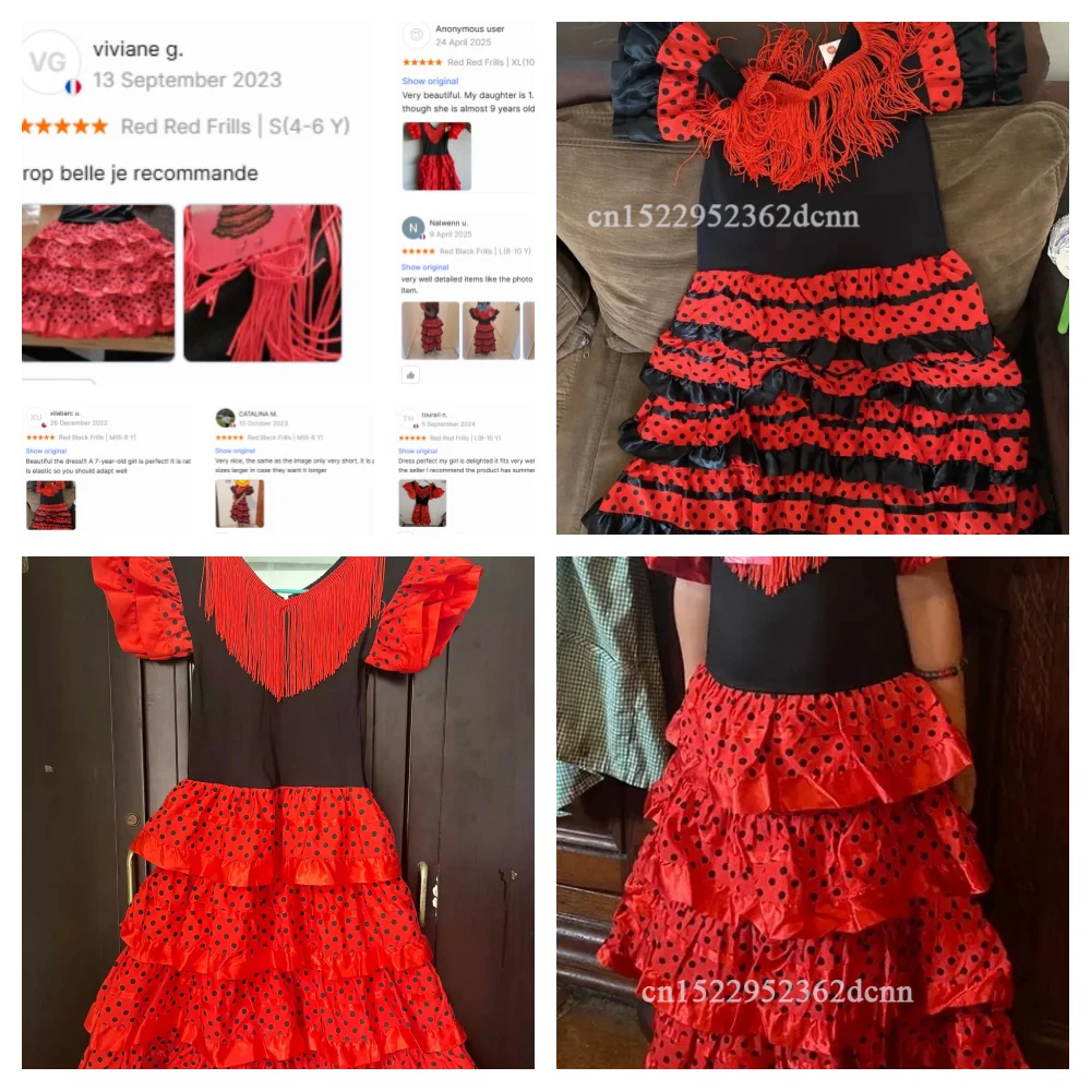 Girls Dress Beautiful Spanish Flamenco Dancer Costume Childrens April Sevilla Performances Dance Outfit Ballet dancing costume
