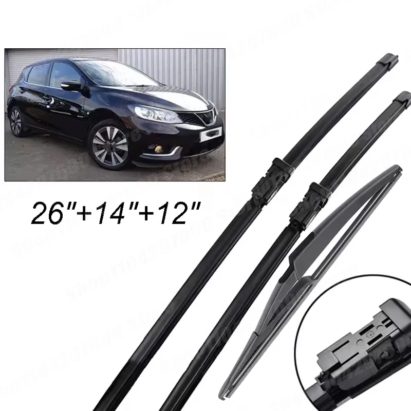 

Wiper Front & Rear Wiper Blades Set For Nissan Pulsar Tidda C13 2014 - 2023 Windshield Windscreen Window 26"+14"+12"
