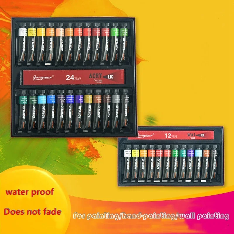 tubo de tinta acrilica impermeavel pigmento rico para criancas e adultos tecido madeira pintura de unhas artigos de arte 12 cores 24 cores 30 cores 12ml 01