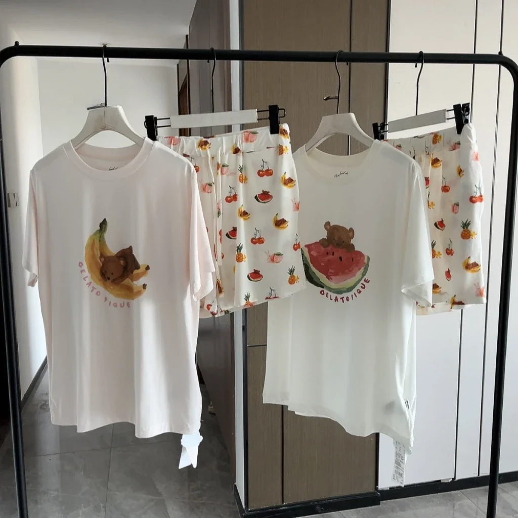 女性のモーダルパジャマセット,Tシャツとショーツ,サマールーム