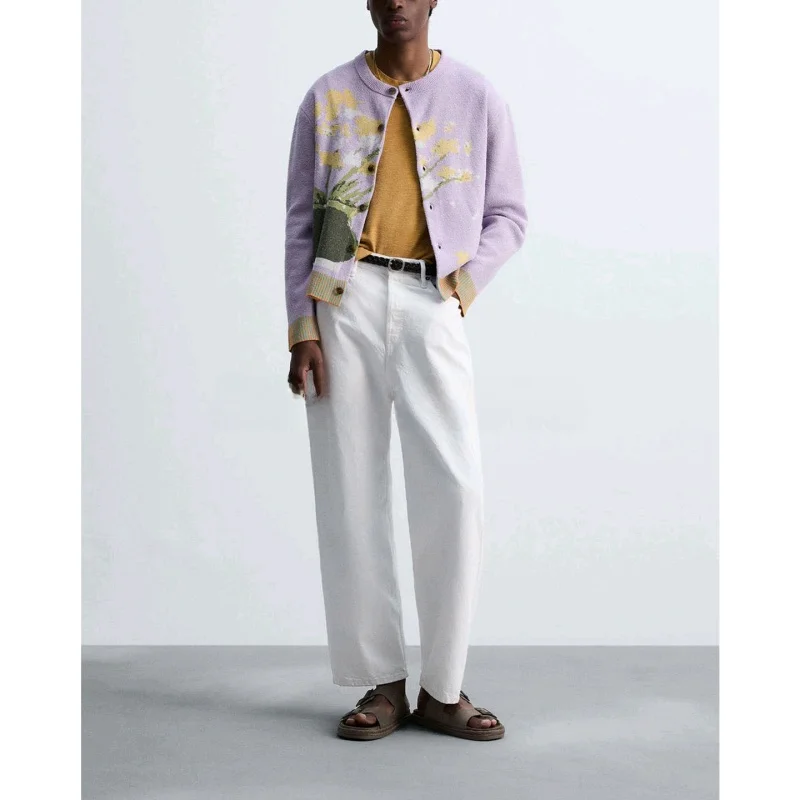 خريف جديد الرجال عادية مستقيم الساق محبوك سترة سترة مستديرة Ne ريترو طباعة ملابس خارجية ألياف البوليستر ort Sve #2