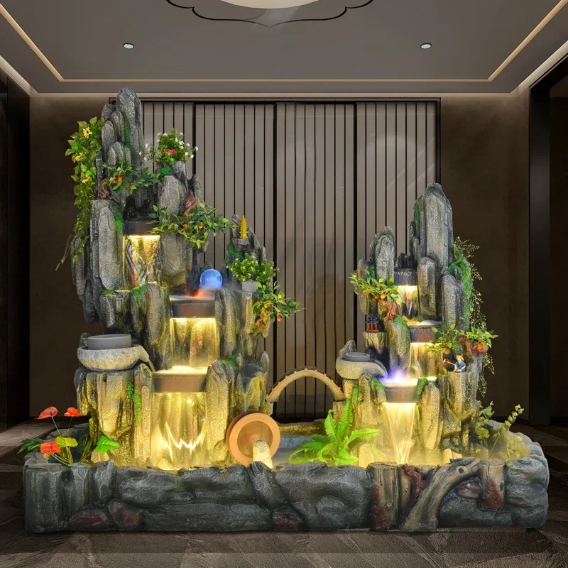 Large floor-to-ceiling rockery flowing water fountain ornament indoor water feature decoration fish pond home craft jewelry