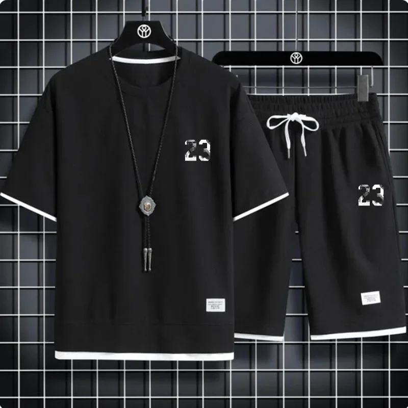 2025 patrón de gofres, conjunto de pantalones cortos de 2 piezas para hombre, chándal de verano, ropa de moda para hombre, traje de chándal holgado de moda estilo Harajuku