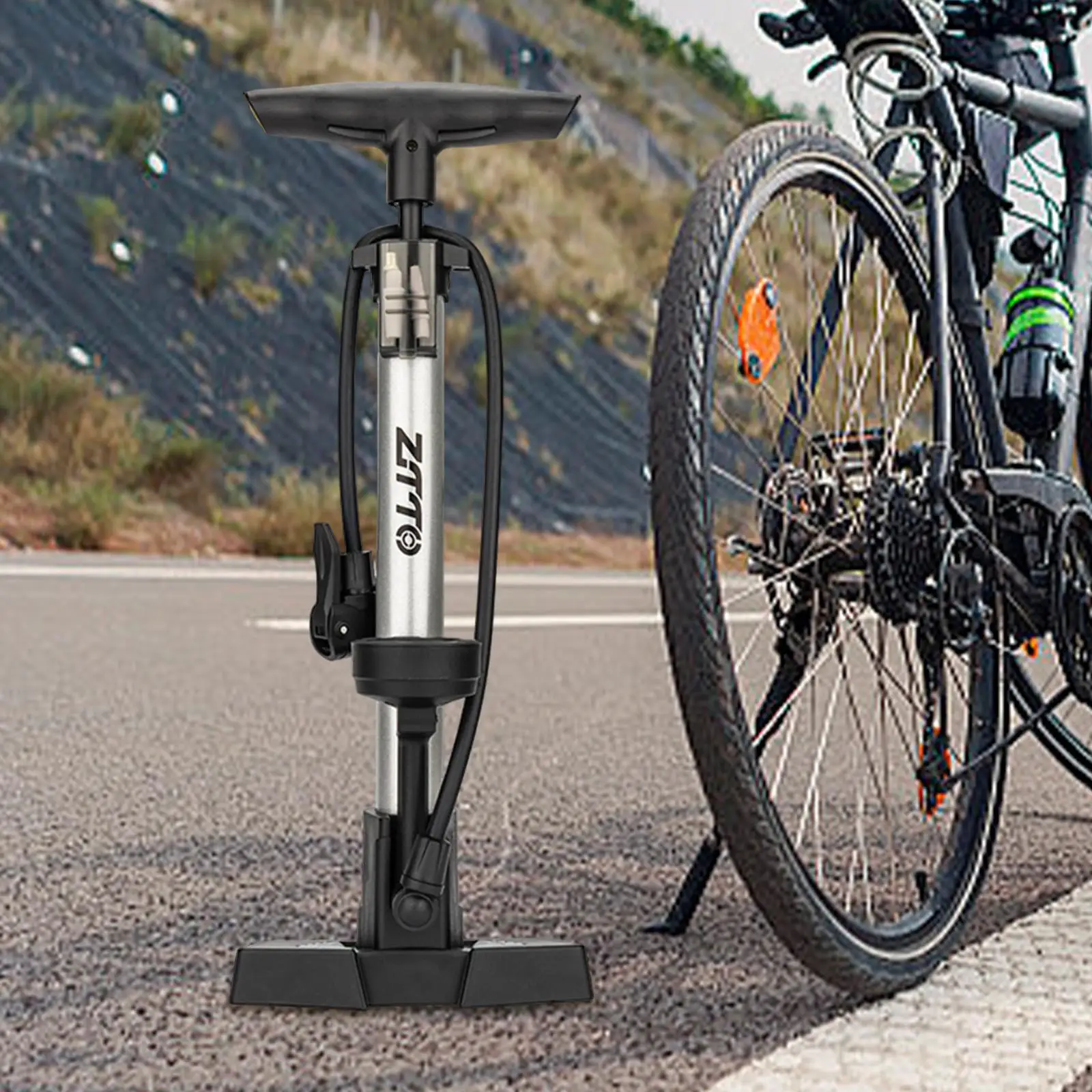 Bike Floor Pump Convenient 160 PSI with Gauge 3 Nozzles Air Bicycle Pump