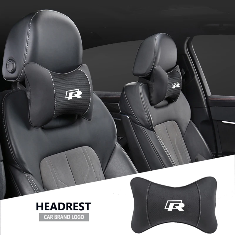 1Pcs Car Seat Headrest Auto Logo Neck Pillow For Volkswagen R Caddy Golf Passat Tiguan Jetta Beetle Atlas T-ROC T-Cross Phaeton