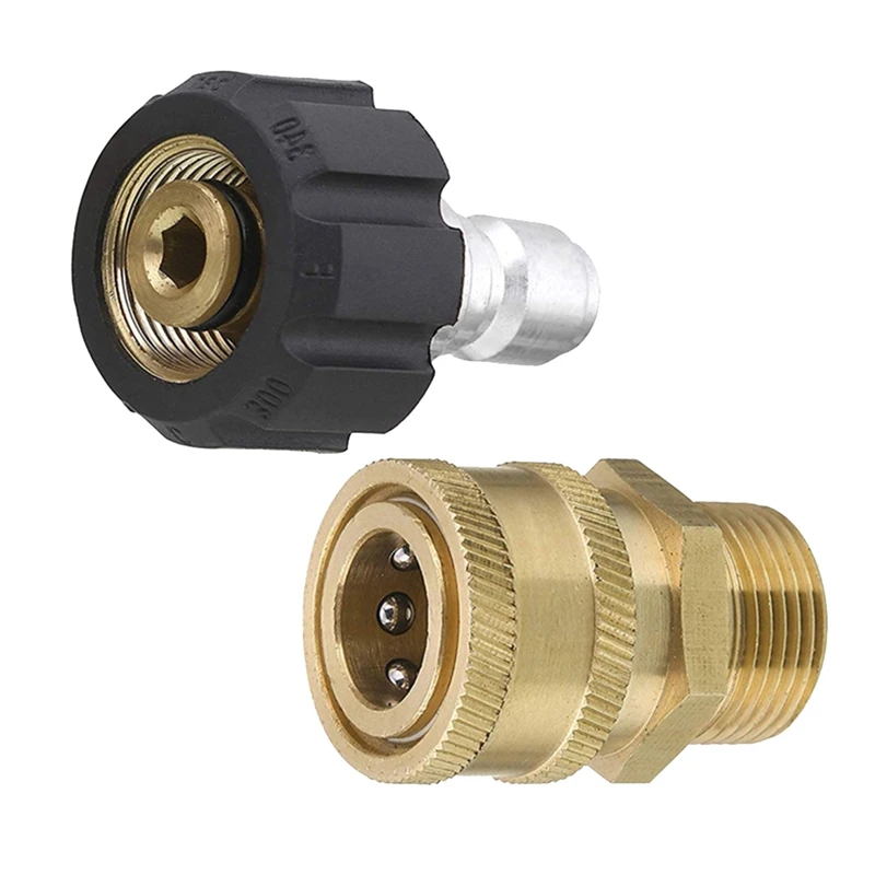 1Set Pressure Washer Adapter Set Quick Connect Kit Metric M22 14Mm To 3/8 Inch Female Swivel To M22 Male Black&Gold